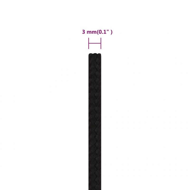 Linka robocza, czarna, 3 mm, 25 m, poliester