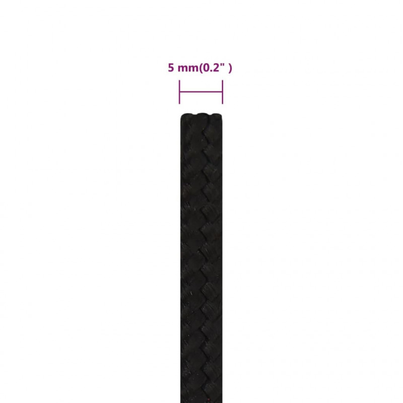 Linka robocza, czarna, 5 mm, 50 m, poliester