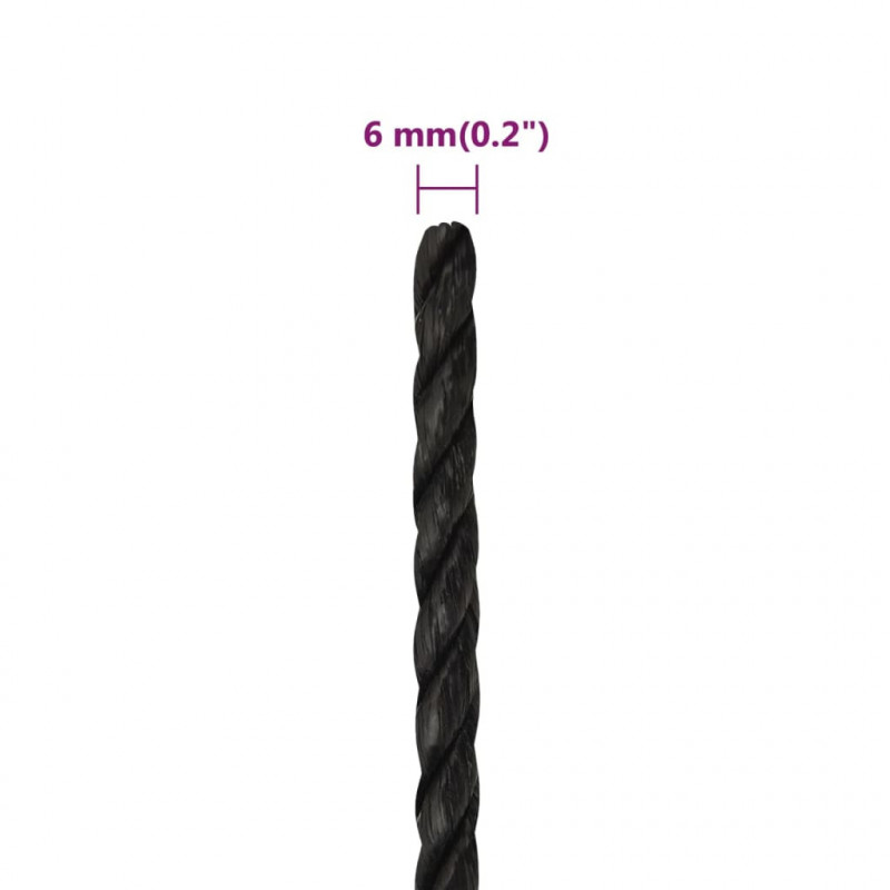 Linka robocza, czarna, 6 mm, 25 m, polipropylen