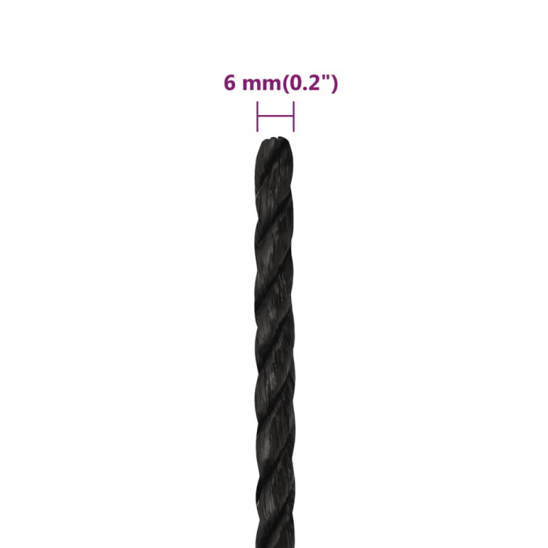 Linka robocza, czarna, 6 mm, 100 m, polipropylen