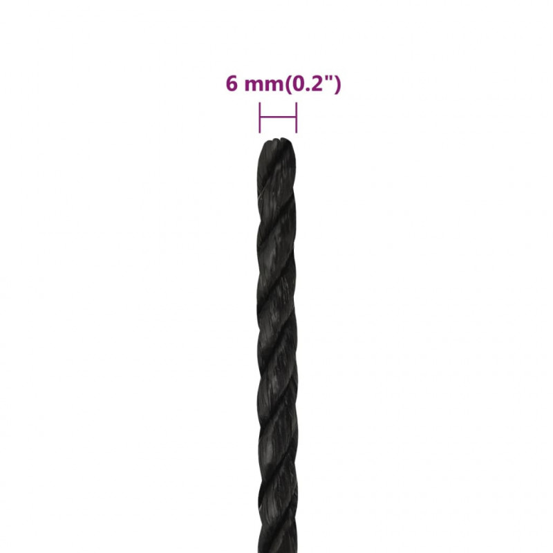 Linka robocza, czarna, 6 mm, 250 m, polipropylen