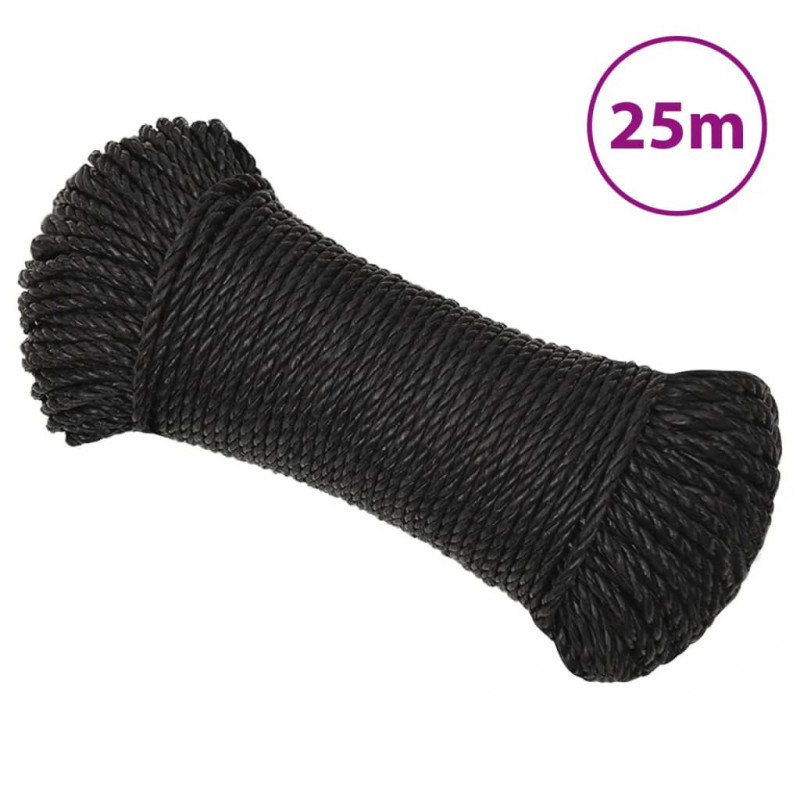 Linka robocza, czarna, 8 mm, 25 m, polipropylen