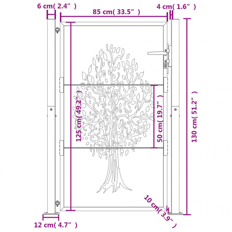 Furtka ogrodowa, antracytowa, 100x125 cm, stal, motyw drzewa