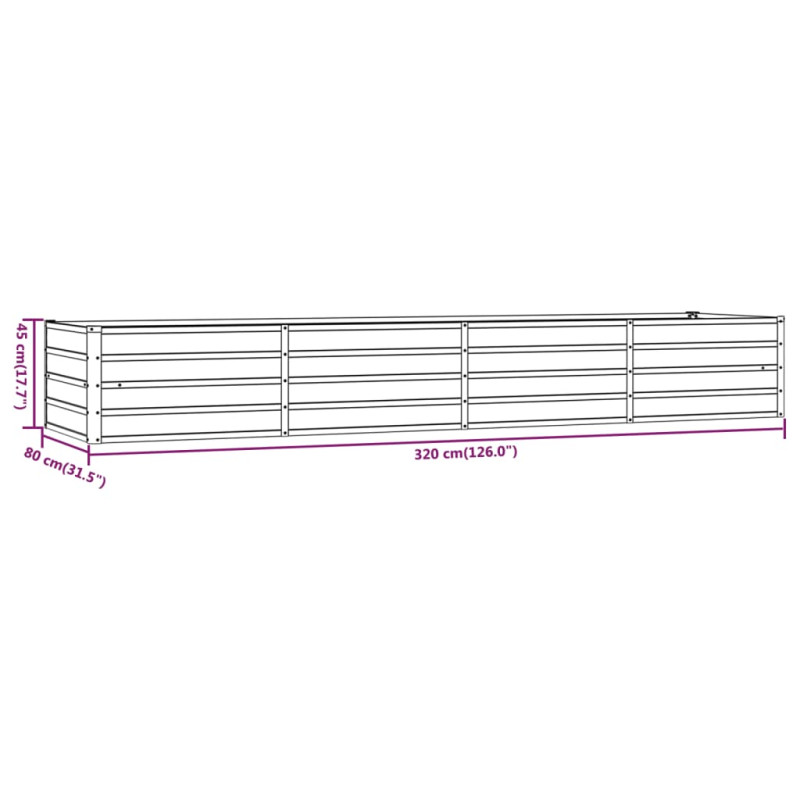 Podwyższona donica, rdzawa, 320x80x45 cm, stal kortenowska
