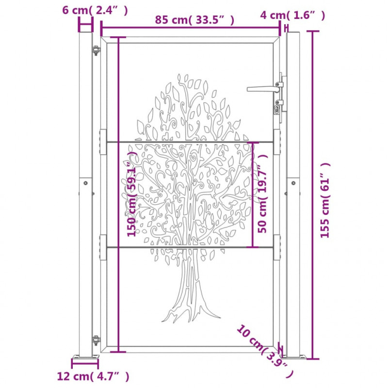 Furtka ogrodowa, antracytowa, 100x150 cm, stal, motyw drzewa