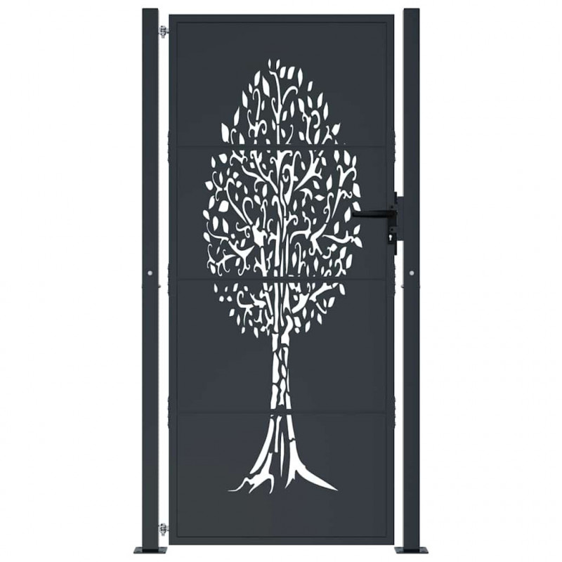 Furtka ogrodowa, antracytowa, 100x175 cm, stal, motyw drzewa