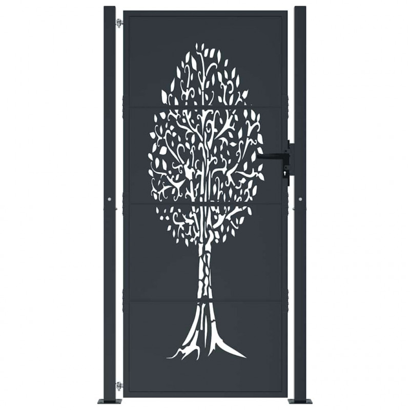 Furtka ogrodowa, antracytowa, 100x200 cm, stal, motyw drzewa