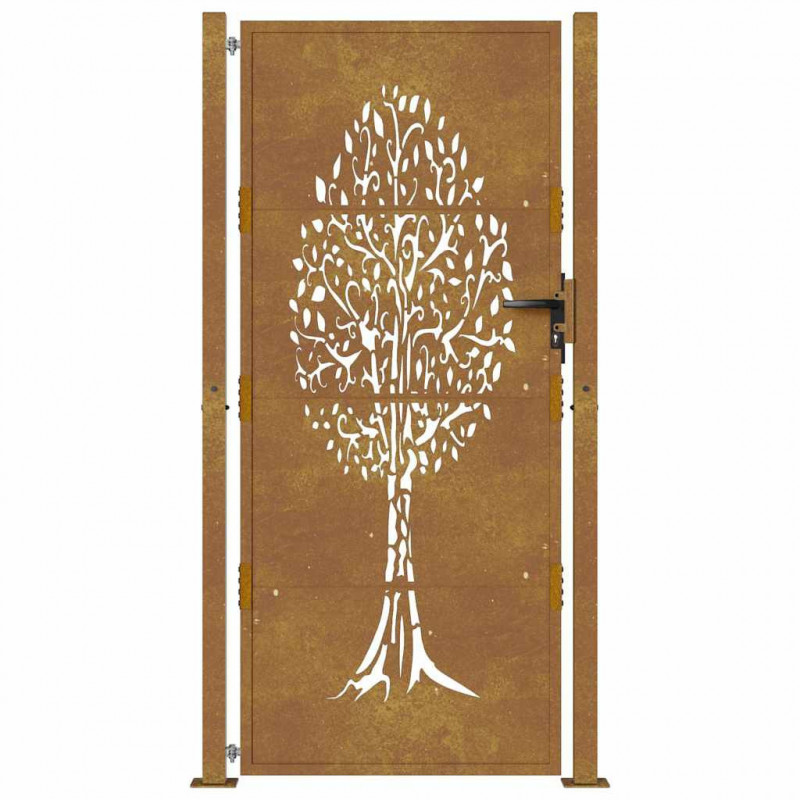 Furtka ogrodowa, 100x200 cm, stal kortenowska, motyw drzewa