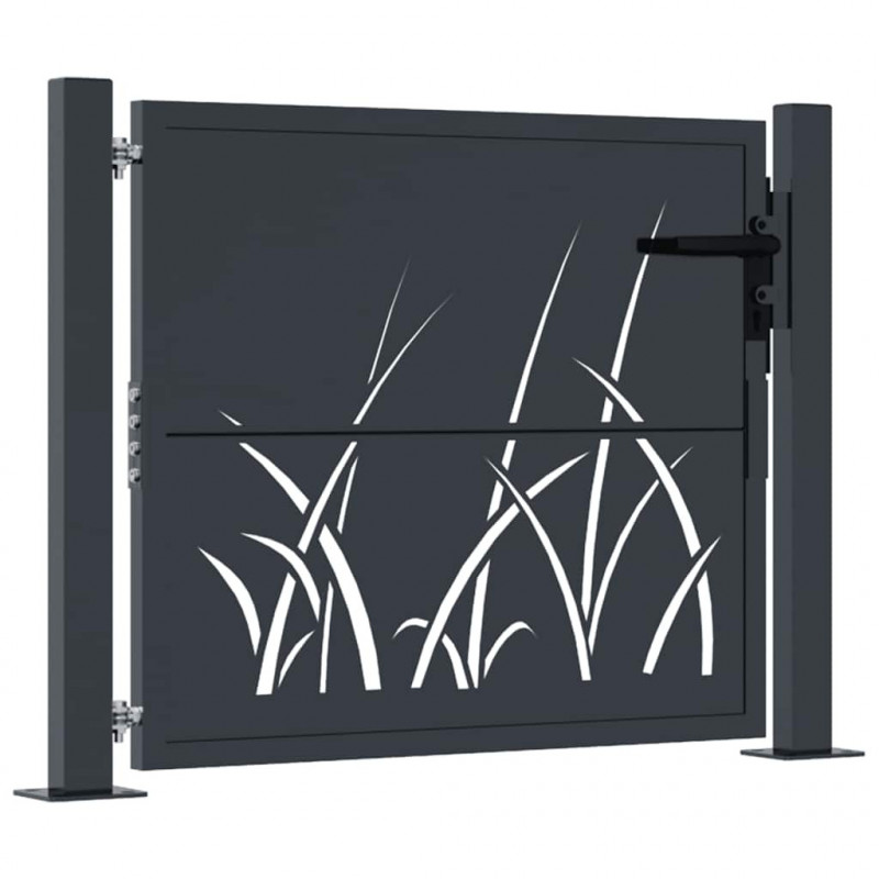 Furtka ogrodowa, antracytowa, 100x75 cm, stal, motyw trawy