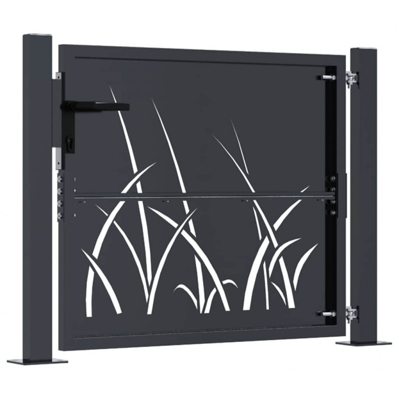 Furtka ogrodowa, antracytowa, 100x75 cm, stal, motyw trawy