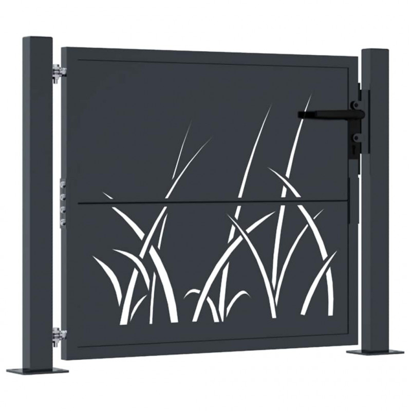 Furtka ogrodowa, antracytowa, 100x100 cm, stal, motyw trawy