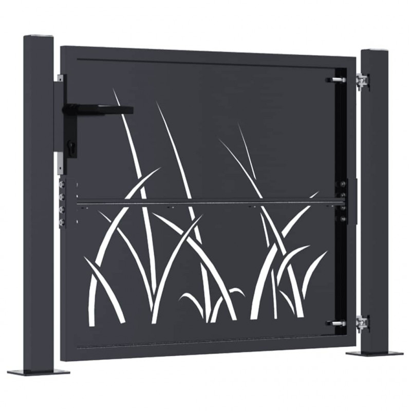 Furtka ogrodowa, antracytowa, 100x100 cm, stal, motyw trawy