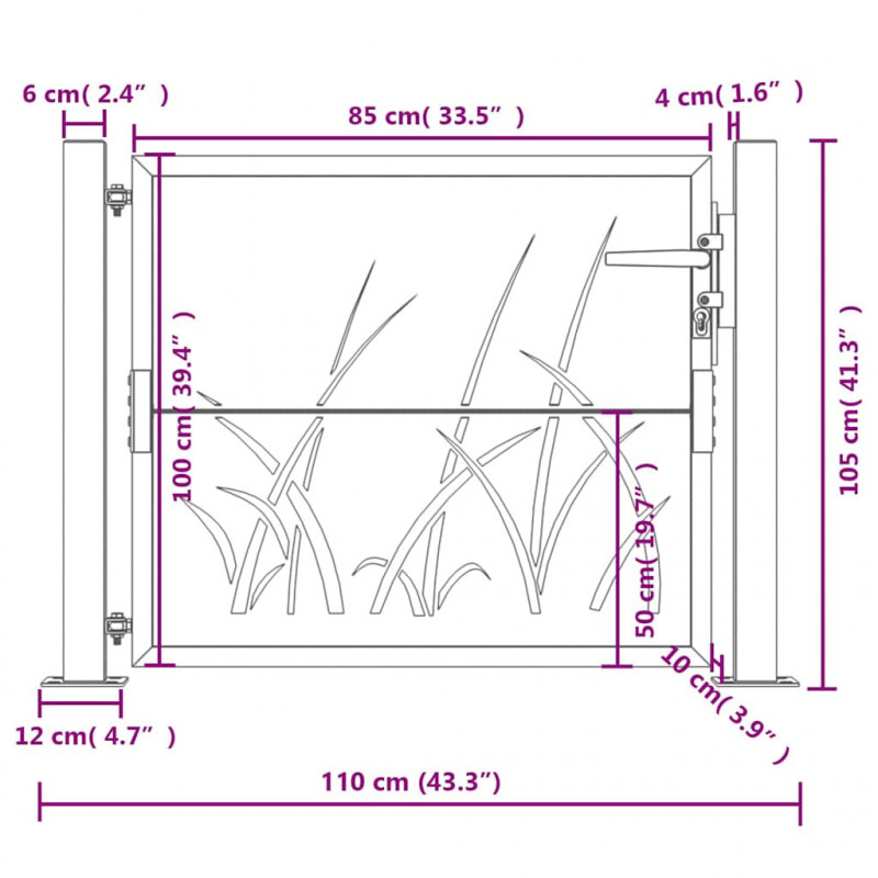 Furtka ogrodowa, antracytowa, 100x100 cm, stal, motyw trawy