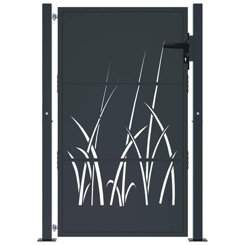 Furtka ogrodowa, antracytowa, 100x125 cm, stal, motyw trawy