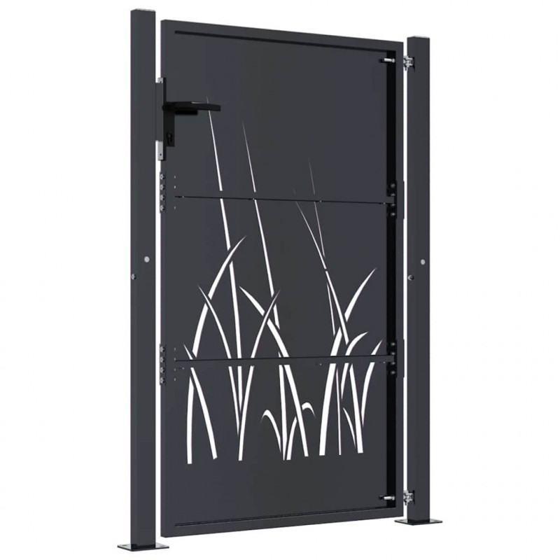 Furtka ogrodowa, antracytowa, 100x125 cm, stal, motyw trawy