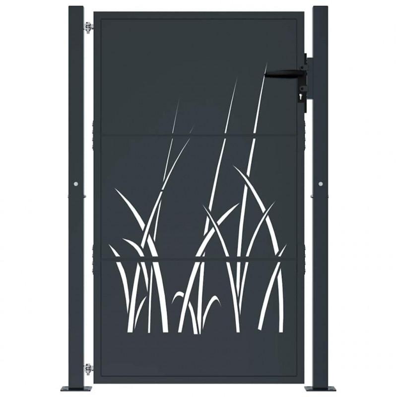 Furtka ogrodowa, antracytowa, 100x150 cm, stal, motyw trawy