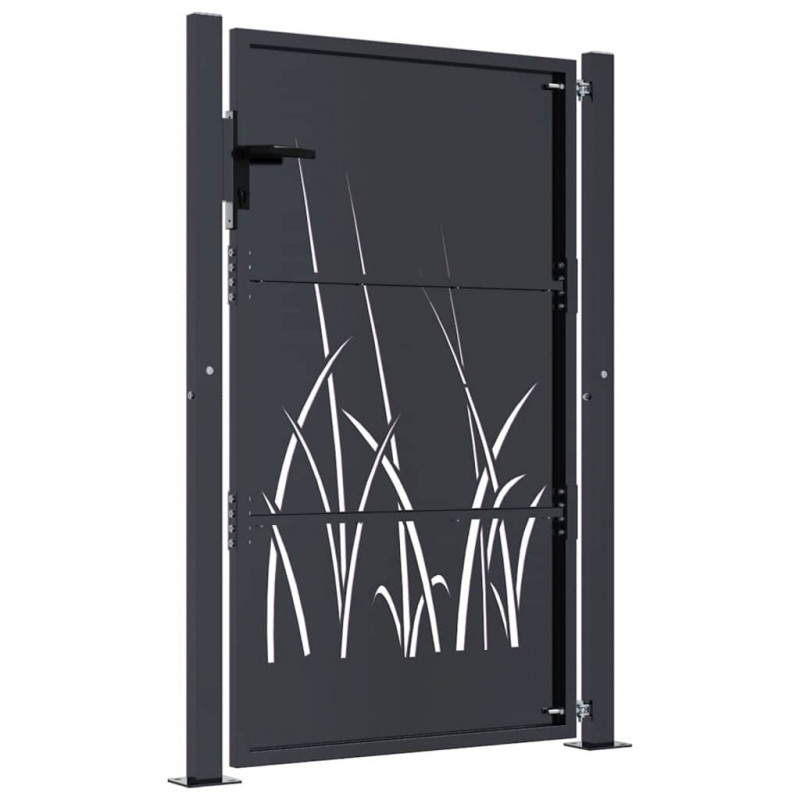 Furtka ogrodowa, antracytowa, 100x150 cm, stal, motyw trawy