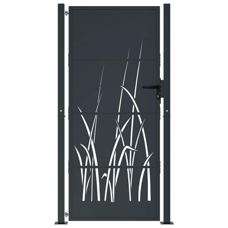 Furtka ogrodowa, antracytowa, 100x175 cm, stal, motyw trawy