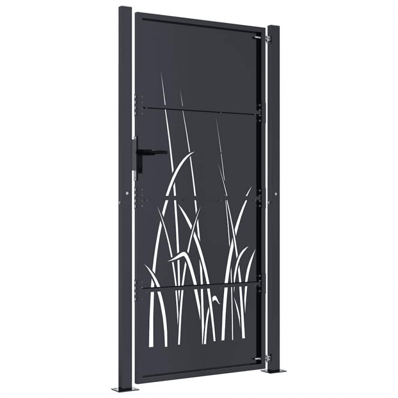 Furtka ogrodowa, antracytowa, 100x175 cm, stal, motyw trawy