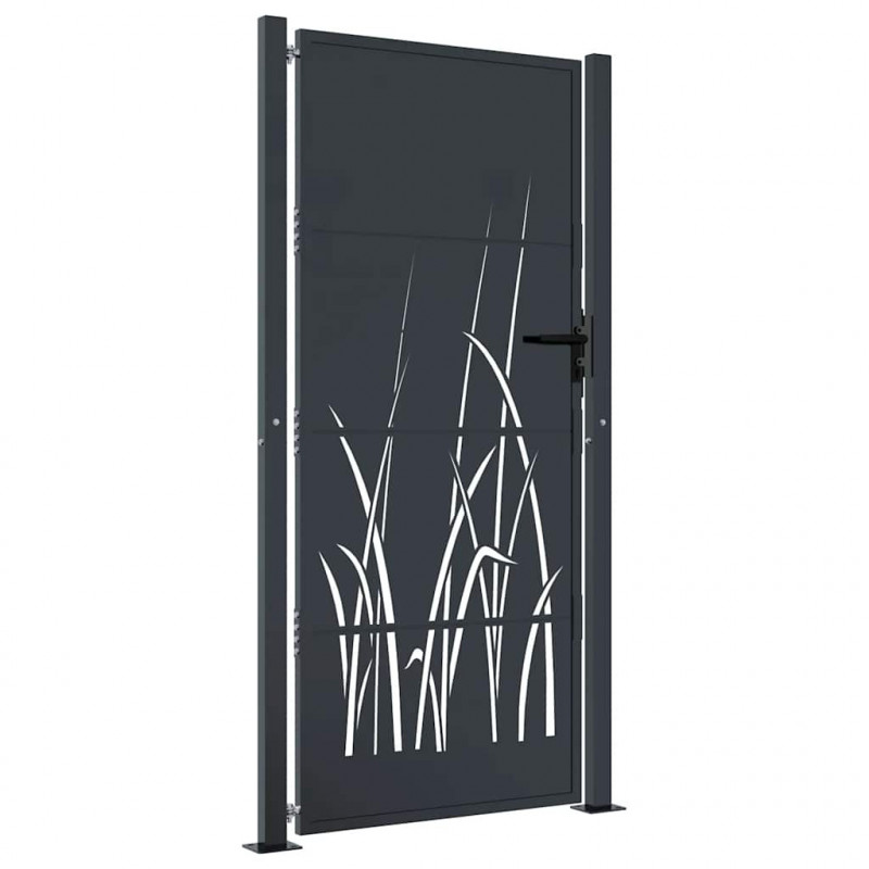 Furtka ogrodowa, antracytowa, 100x200 cm, stal, motyw trawy