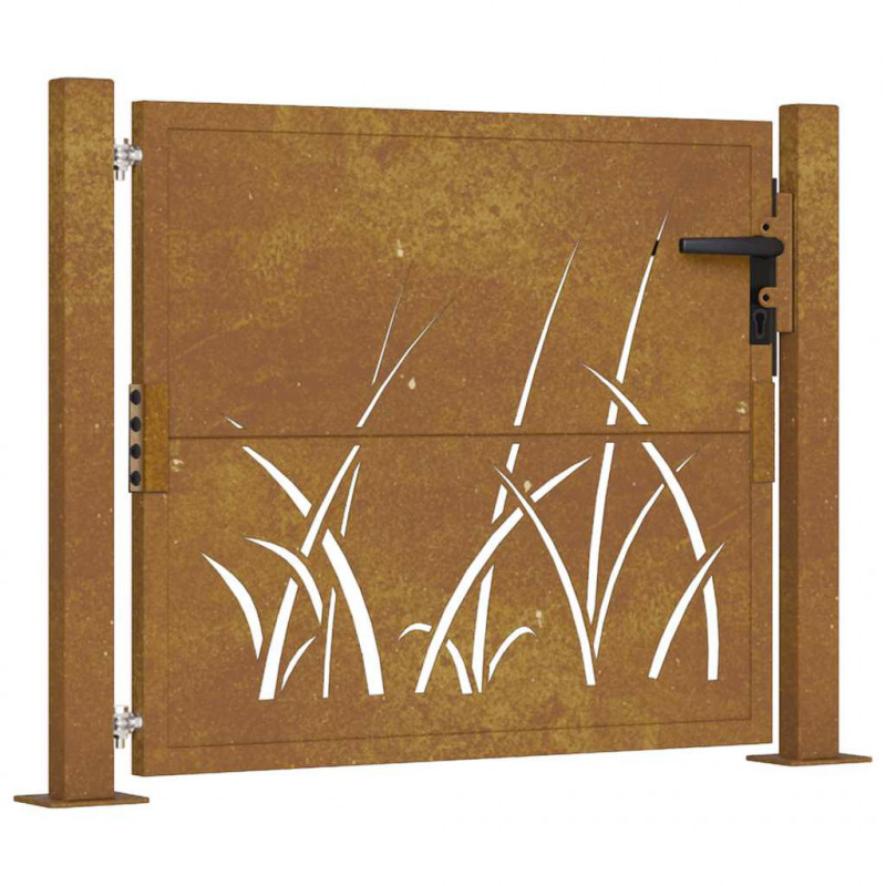 Furtka ogrodowa, 100x75 cm, stal kortenowska, motyw trawy