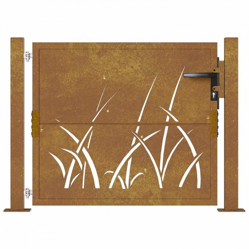 Furtka ogrodowa, 100x100 cm, stal kortenowska, motyw trawy