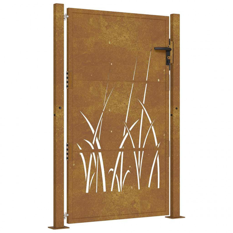 Furtka ogrodowa, 100x125 cm, stal kortenowska, motyw trawy