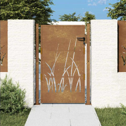 Furtka ogrodowa, 100x150 cm, stal kortenowska, motyw trawy