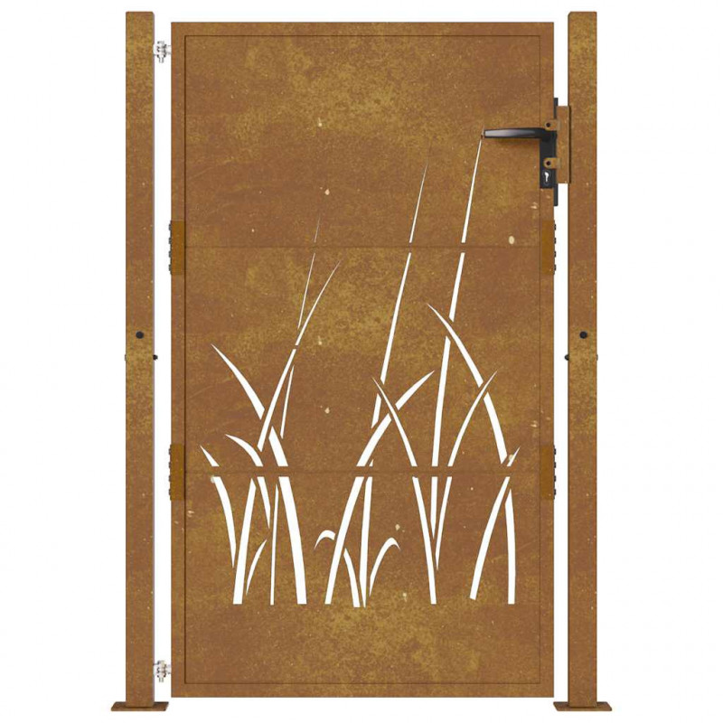 Furtka ogrodowa, 100x150 cm, stal kortenowska, motyw trawy