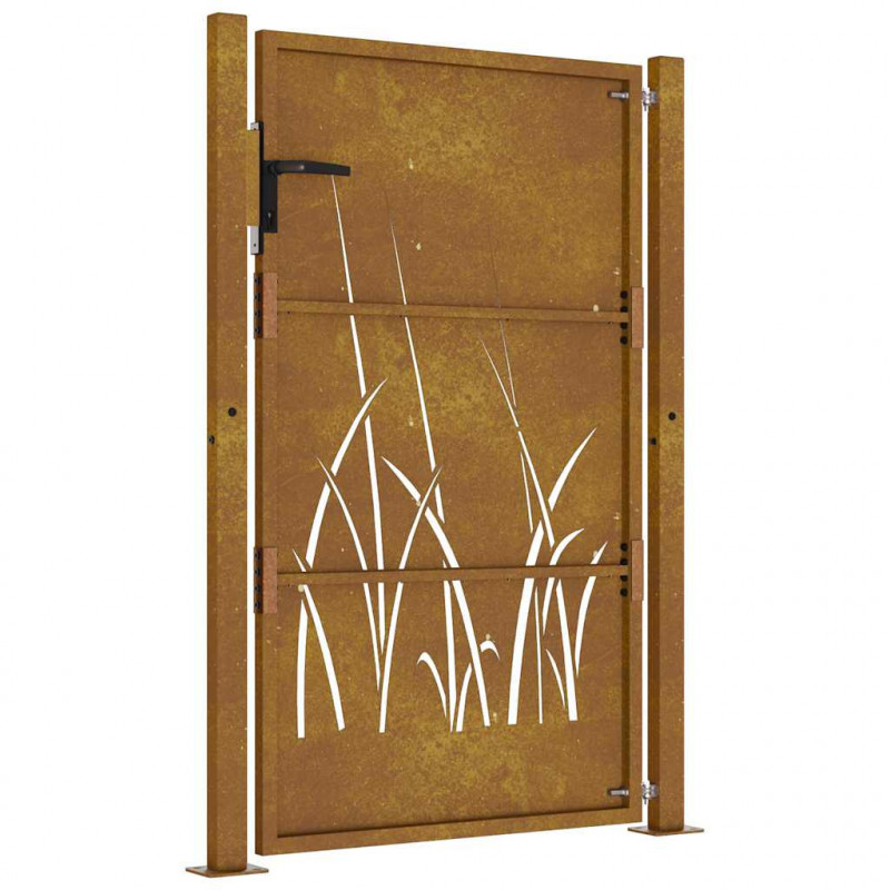 Furtka ogrodowa, 100x150 cm, stal kortenowska, motyw trawy