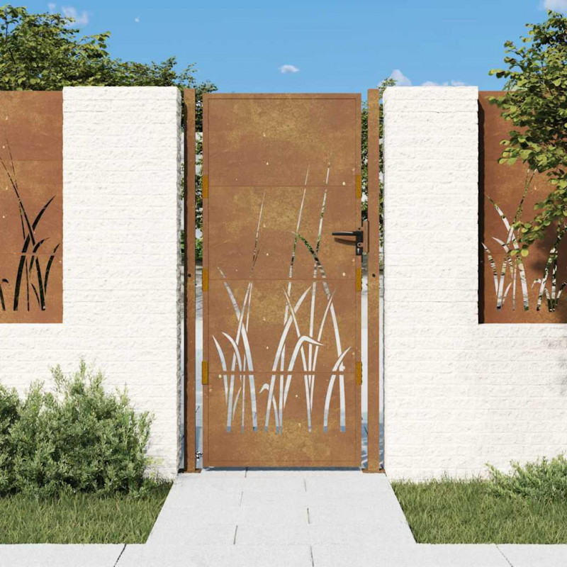 Furtka ogrodowa, 100x175 cm, stal kortenowska, motyw trawy