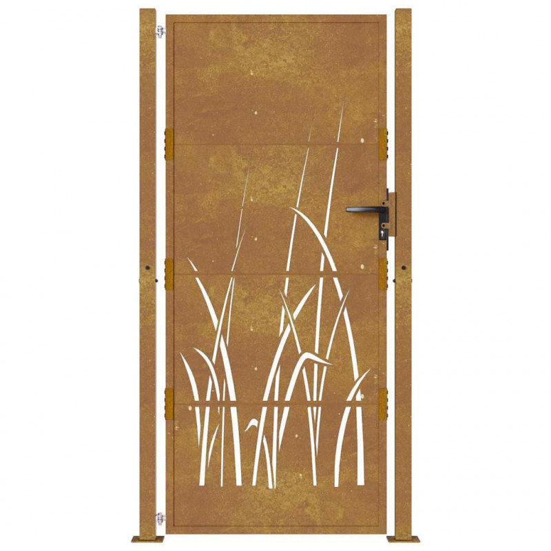 Furtka ogrodowa, 100x175 cm, stal kortenowska, motyw trawy