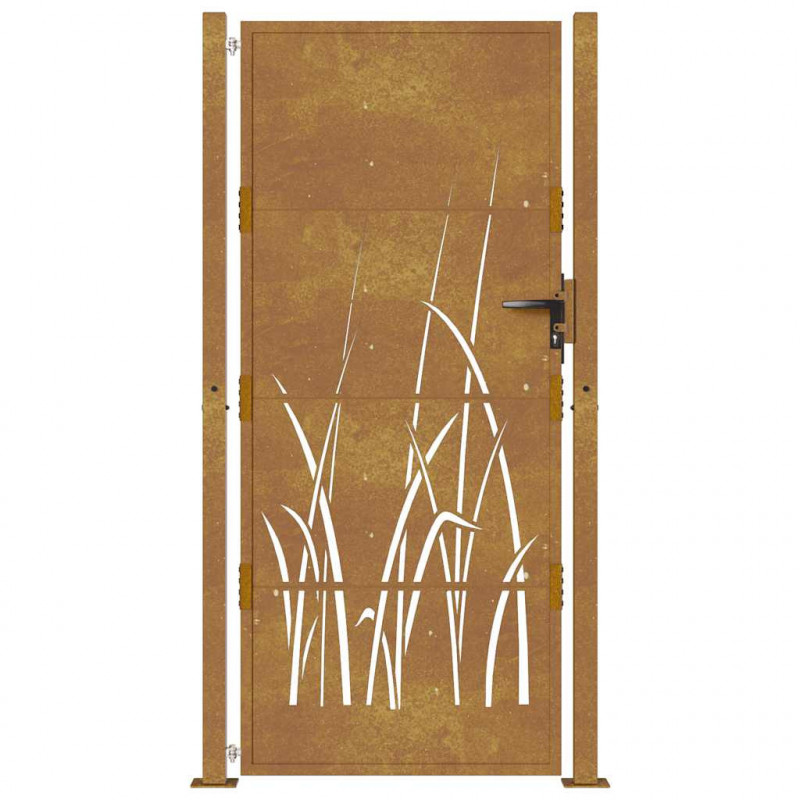 Furtka ogrodowa, 100x200 cm, stal kortenowska, motyw trawy