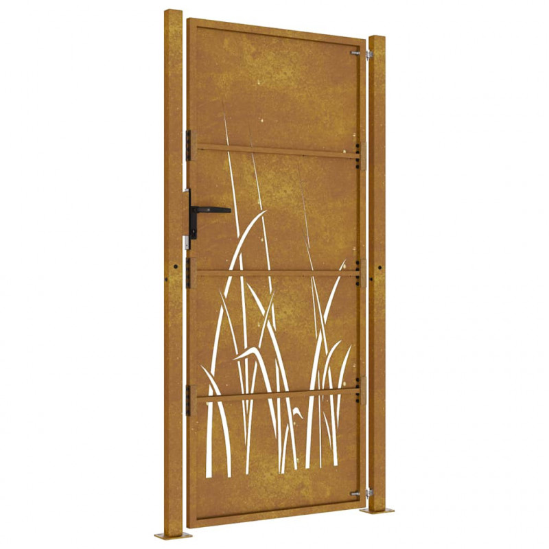 Furtka ogrodowa, 100x200 cm, stal kortenowska, motyw trawy
