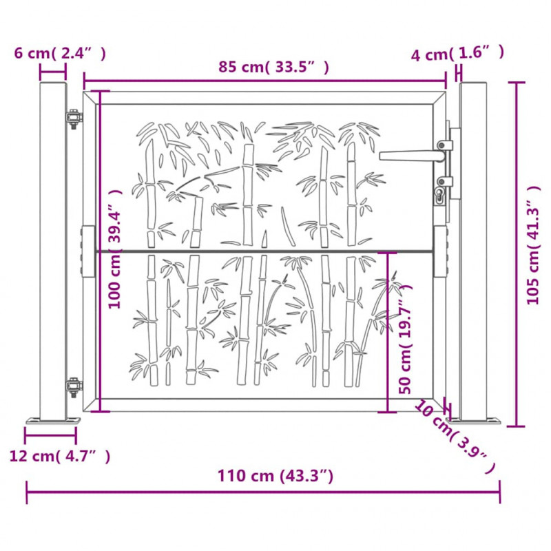 Furtka ogrodowa, antracytowa, 100x100 cm, stal, motyw bambusa