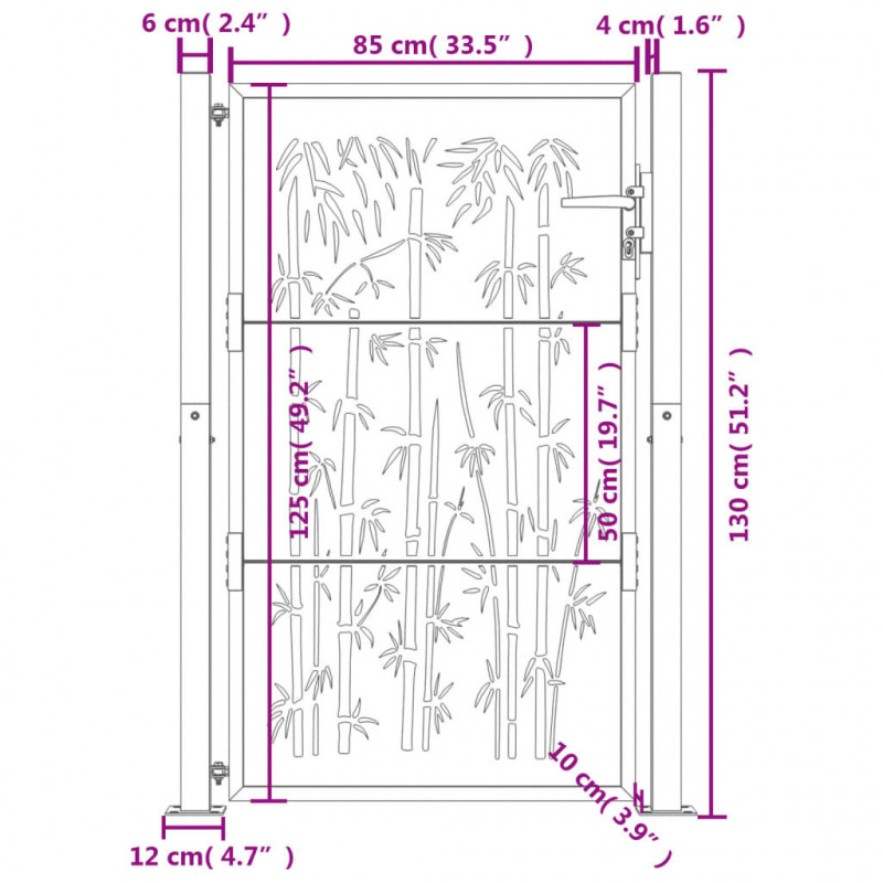 Furtka ogrodowa, antracytowa, 100x125 cm, stal, motyw bambusa