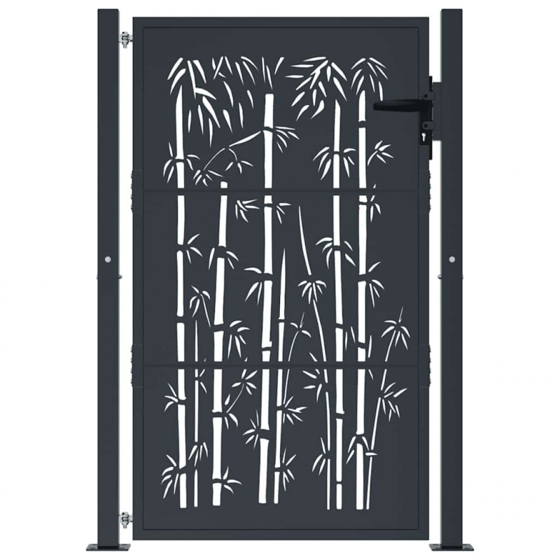 Furtka ogrodowa, antracytowa, 100x150 cm, stal, motyw bambusa