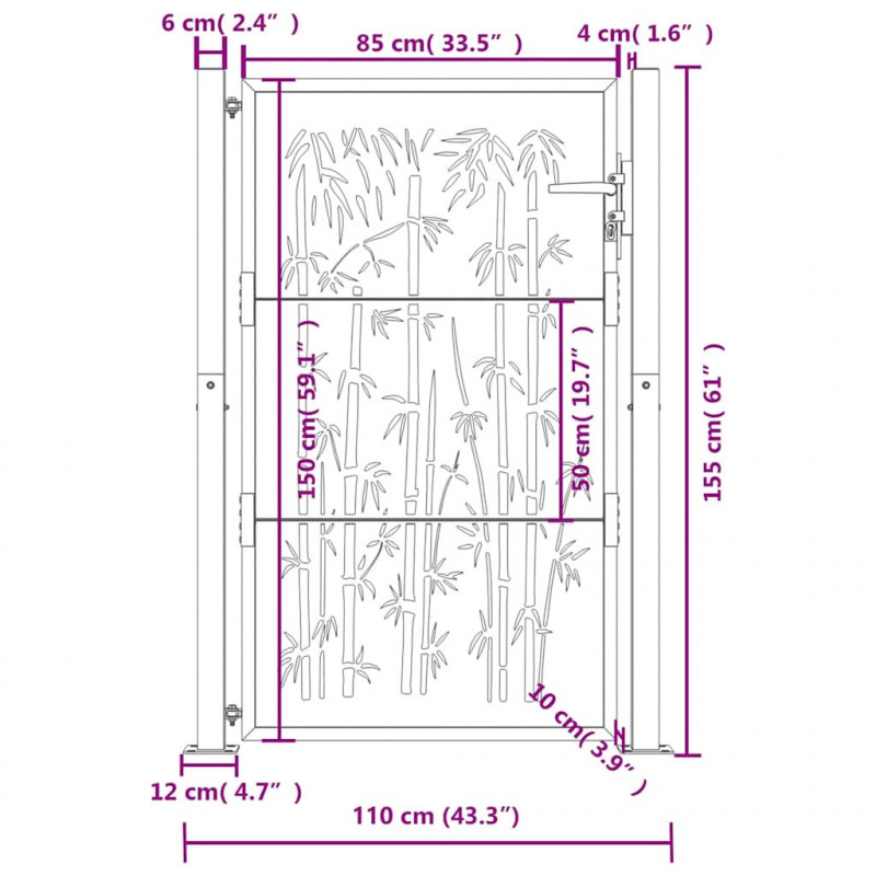 Furtka ogrodowa, antracytowa, 100x150 cm, stal, motyw bambusa
