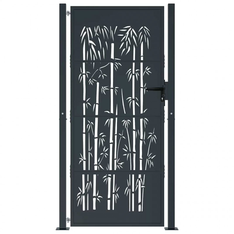 Furtka ogrodowa, antracytowa, 100x175 cm, stal, motyw bambusa