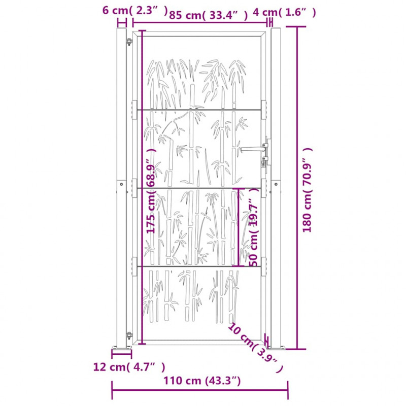 Furtka ogrodowa, antracytowa, 100x175 cm, stal, motyw bambusa
