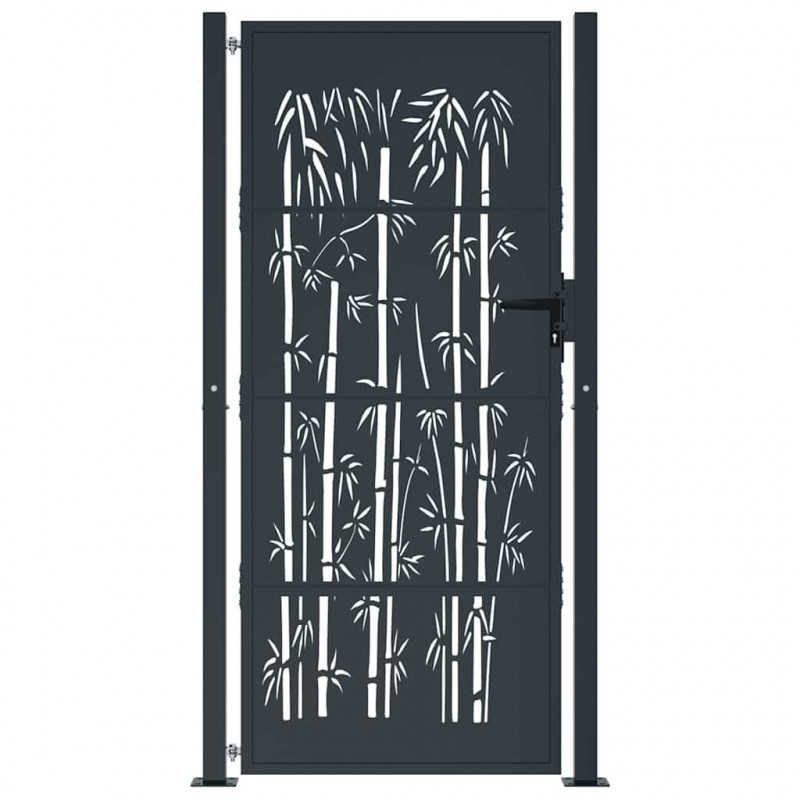 Furtka ogrodowa, antracytowa, 100x200 cm, stal, motyw bambusa