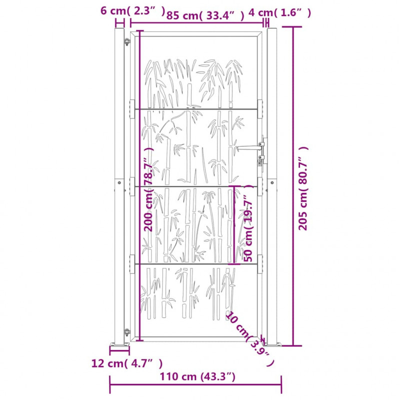 Furtka ogrodowa, antracytowa, 100x200 cm, stal, motyw bambusa