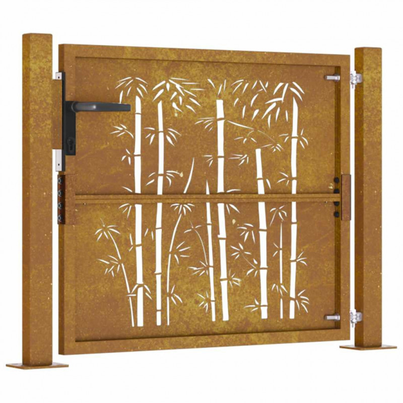 Furtka ogrodowa, 100x75 cm, stal kortenowska, motyw bambusa