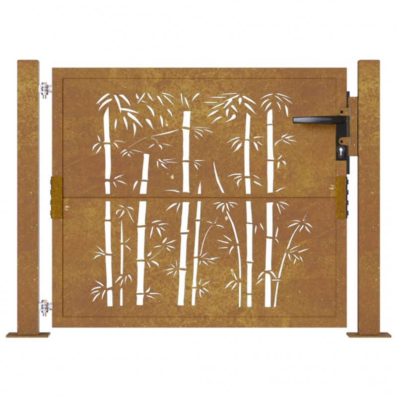 Furtka ogrodowa, 100x100 cm, stal kortenowska, motyw bambusa