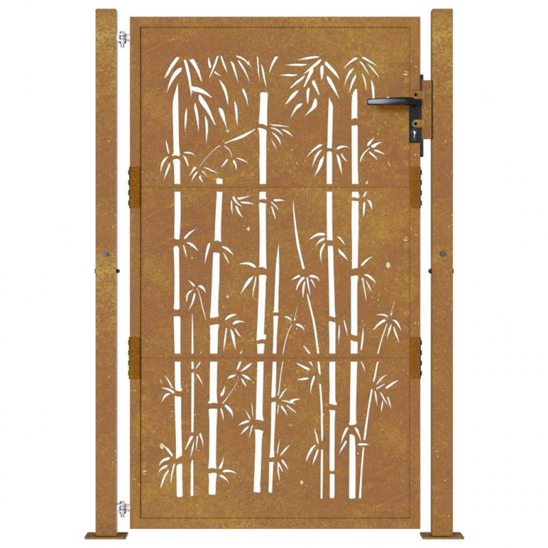 Furtka ogrodowa, 100x125 cm, stal kortenowska, motyw bambusa