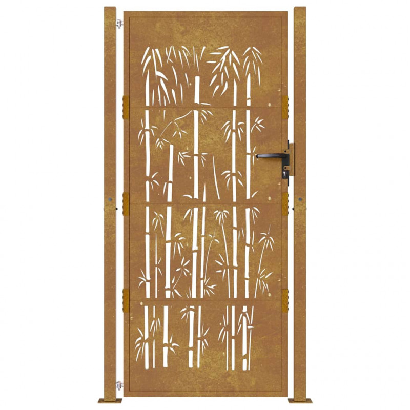 Furtka ogrodowa, 100x200 cm, stal kortenowska, motyw bambusa