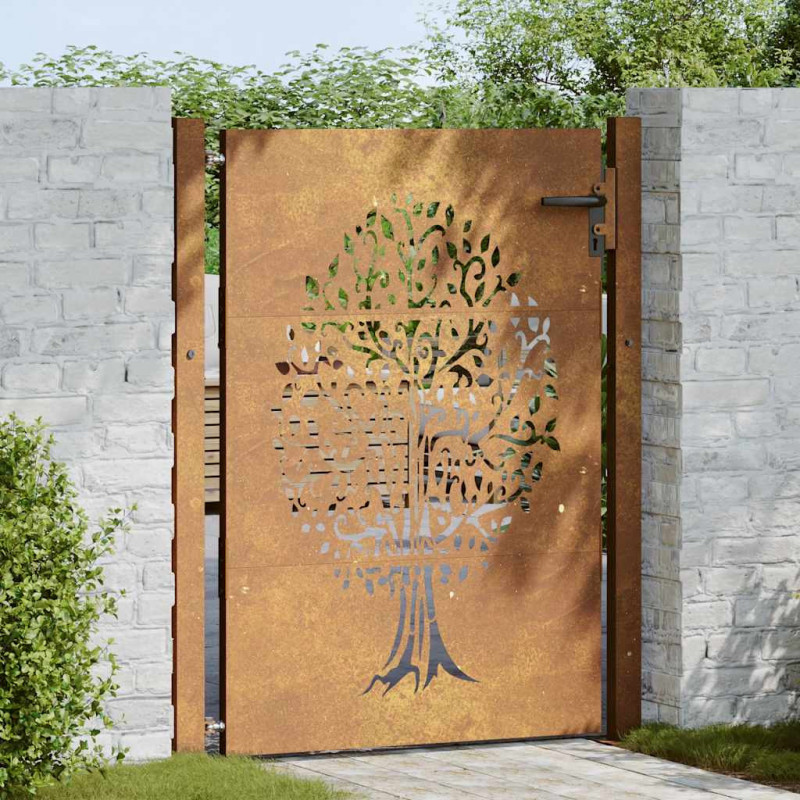 Furtka ogrodowa, 100x150 cm, stal kortenowska, motyw drzewa