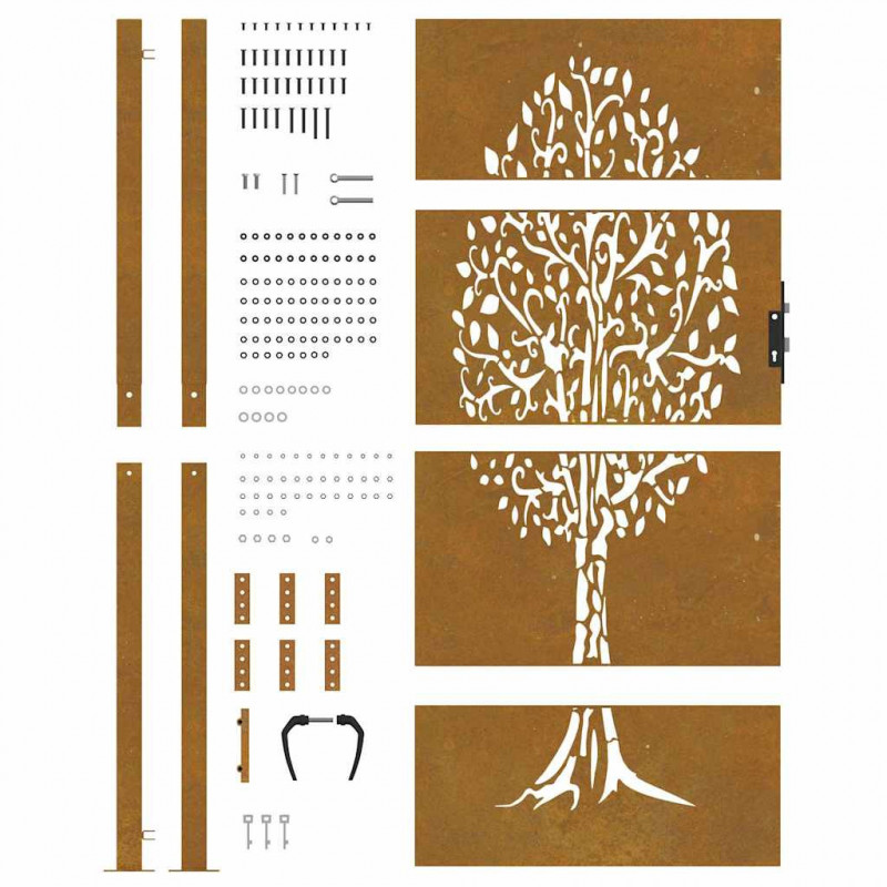Furtka ogrodowa, 100x175 cm, stal kortenowska, motyw drzewa