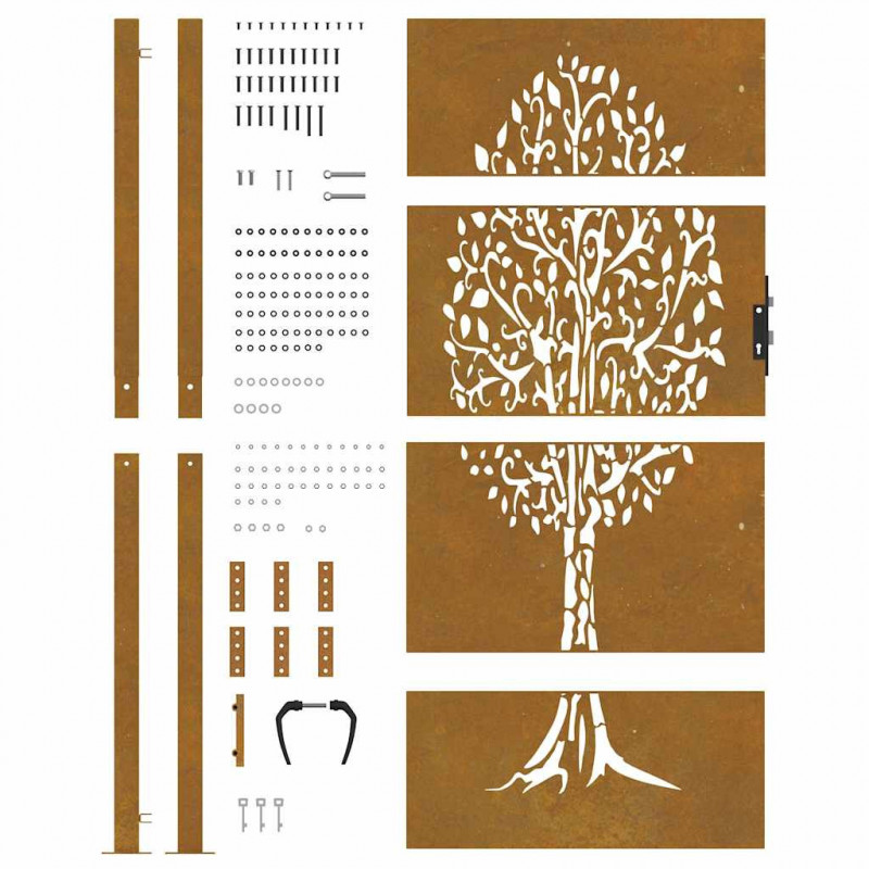 Furtka ogrodowa, 100x200 cm, stal kortenowska, motyw drzewa