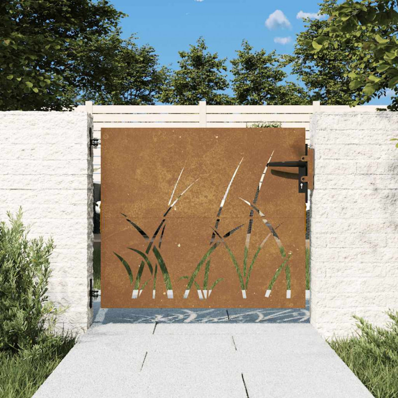 Furtka ogrodowa, 85x75 cm, stal kortenowska, motyw trawy